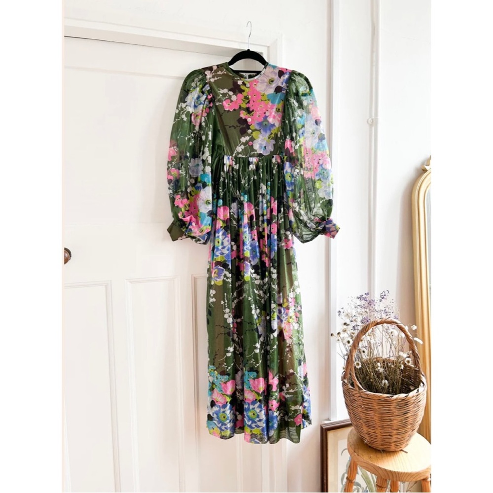 Vintage 1970s Balloon Sleeve Floral Maxi Dress - Picture 2 of 6
